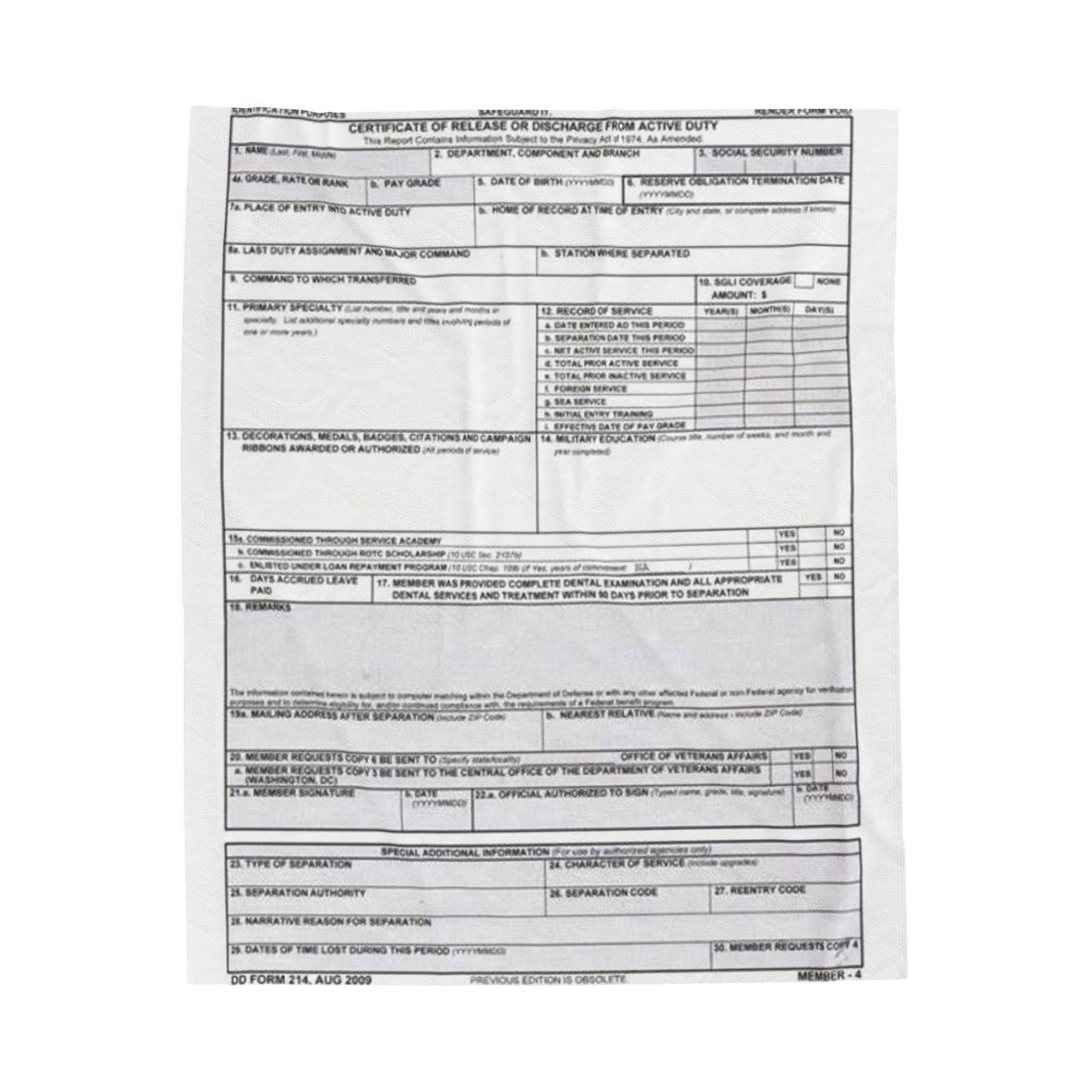 Velveteen Plush DD214 Blanket